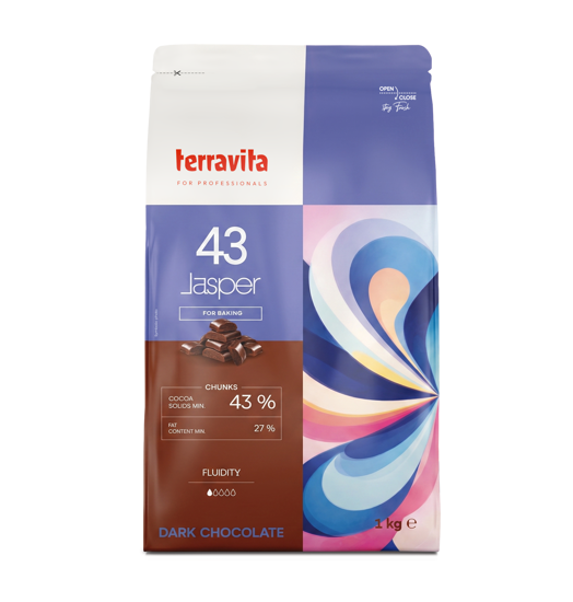 Obrazek JASPER Czekolada termostabilna min. 43 %, chunks, worek flatbottom: 1 kg Terravita