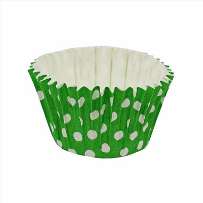 Obrazek PAPILOTKA DO MUFFINEK POLKA OKRĄGŁA W BIAŁE GROSZKI ZIELONA OP.90SZT