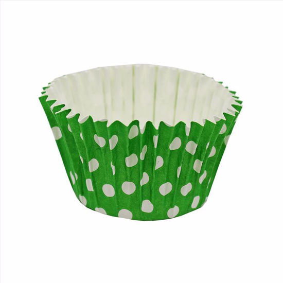 Obrazek PAPILOTKA DO MUFFINEK POLKA OKRĄGŁA W BIAŁE GROSZKI ZIELONA OP.90SZT
