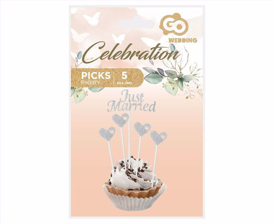 Obrazek PIKERY PAPIEROWE "JUST MARRIED" SREBRNE GODAN 