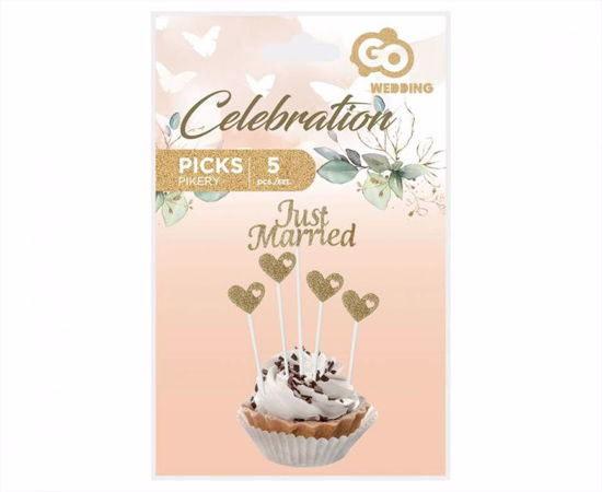 Obrazek PIKERY PAPIEROWE "JUST MARRIED" ZŁOTE GODAN 